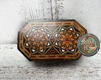 Vintage Marquetry Wood Mother Of Pearl Inlaid Mosaic Box, Octagonal Box, Marquetry Wood Box, Mother Of Pearl Inlay, Trinket Box, Wood Box