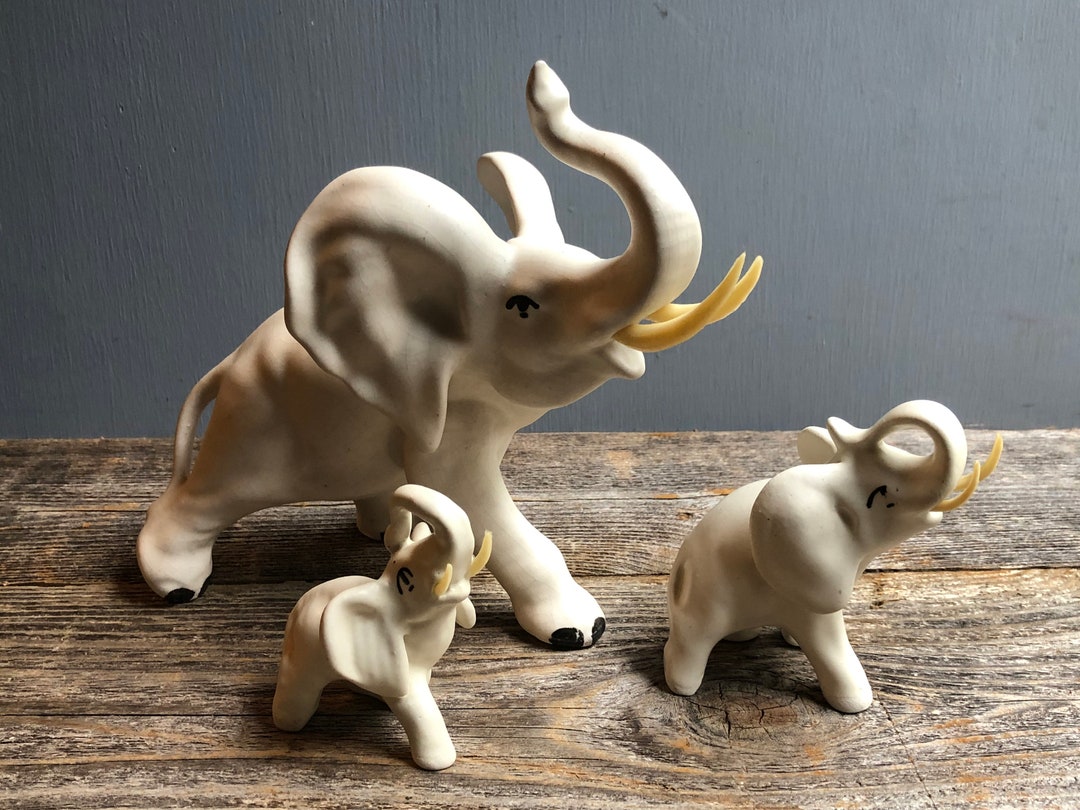 RARE Vintage Bisque Porcelain Elephant Setvintage Elephant Etsy