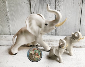 RARE Vintage Bisque Porcelain Elephant Set,Vintage Elephant Figurines,Bisque Elephants,Rare Elephants Elephant Collectors,Elephant Figurines