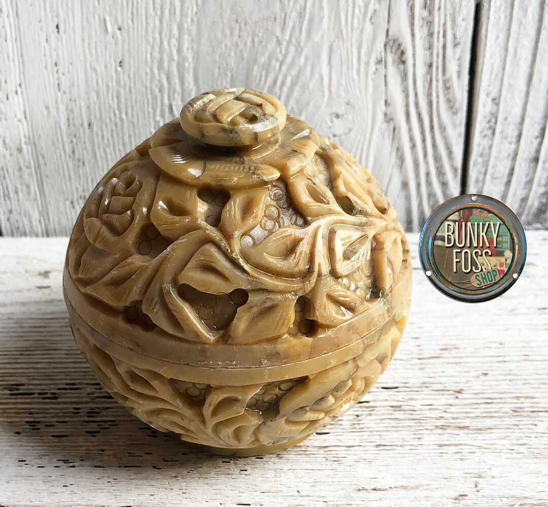 Vintage Hand Carved Soapstone Trinket Box Soapstone Jar Etsy