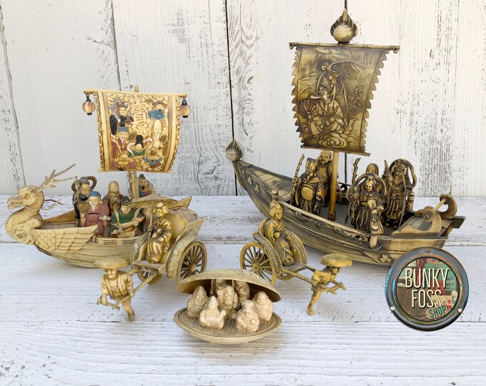 Vintage Japanese Celluloid Diorama Mixed Lot,celluloid Rickshaw