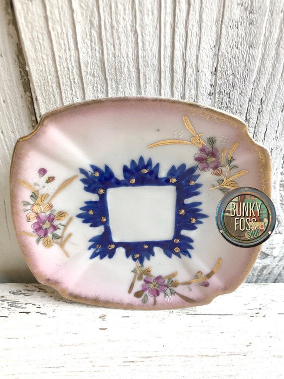 Antique Hand Painted Pink Floral Gold Edge Trinket
