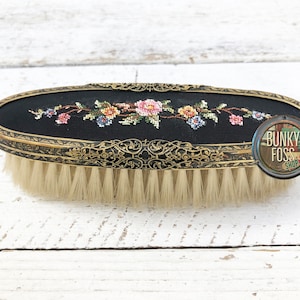 Antique Petit Point on Silk with Brass Ornate Edge Clothes Brush, Antique Clothes Brush, Petit On Point, Petit On Point Brush, Antique Brush