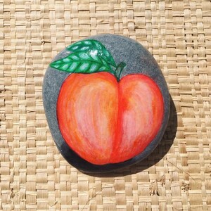 Hand Painted Natural Beach Pebble, Peach ,Miniature Painting, Original Artwork, Hand Painted Rock