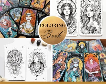 100 Tarot Oracle Coloring Pages, Tarot for Adults, Tarot for Beginners, Fortune Teller, Witchcraft, Fantasy Coloring Book, Oracle Art