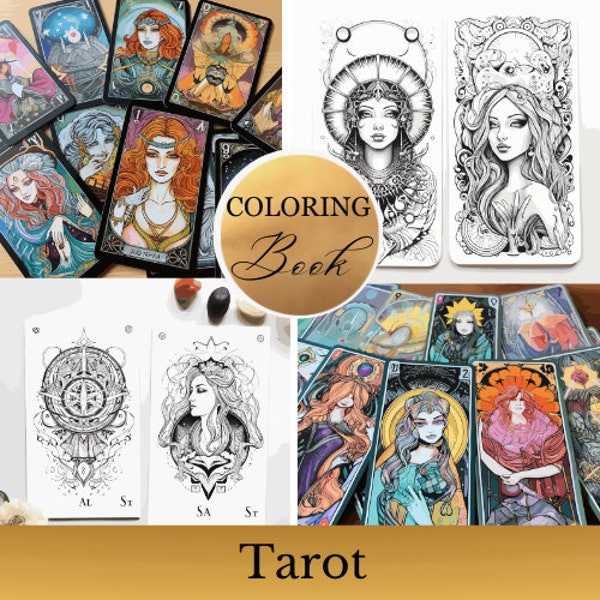 100 Tarot Oracle Coloring Pages, Tarot for Adults, Tarot for Beginners, Fortune Teller, Witchcraft, Fantasy Coloring Book, Oracle Art