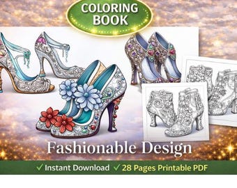 Fancy Shoes Coloring Book: Grayscale Heels for Adults, Teens (Printable PDF)