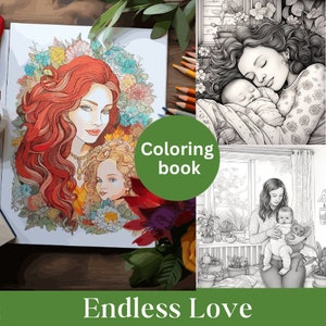 80 Mother and Baby Coloring Book, Family Coloring Pages for Adults, Gift For Mother From Daughter, Gift For Mom, Parenting, Babyshower gift