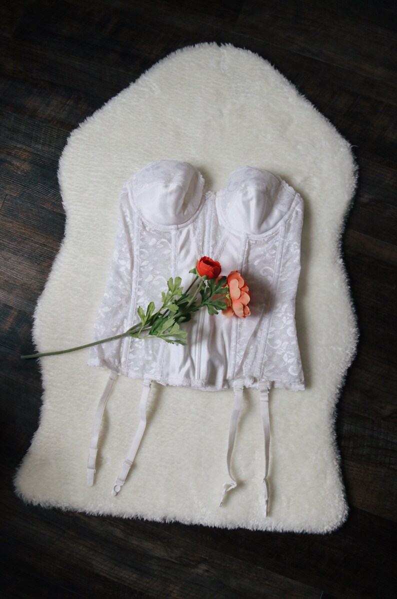 80\u2019s White Lacy Bustier Corset Top with Garter Straps