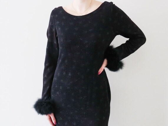 Vintage Formal Black Gown with Sparkles and Feathe