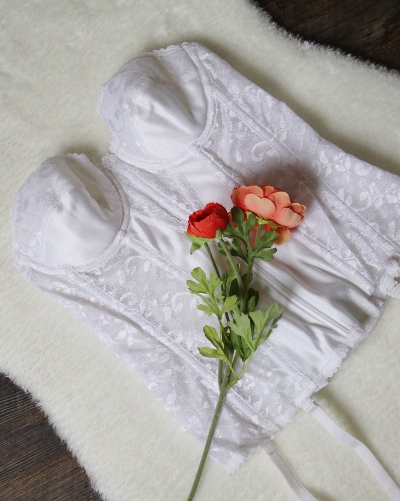 80\u2019s White Lacy Bustier Corset Top with Garter Straps