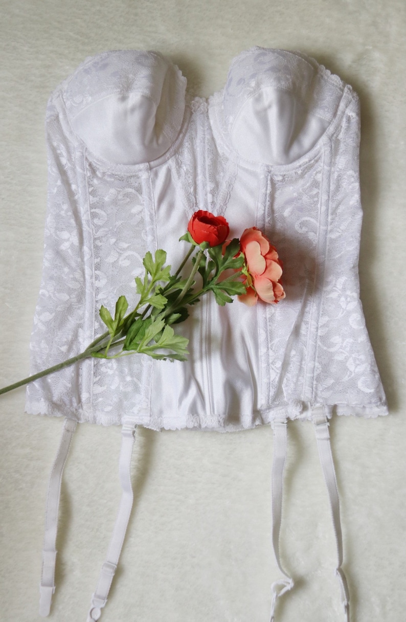 80\u2019s White Lacy Bustier Corset Top with Garter Straps