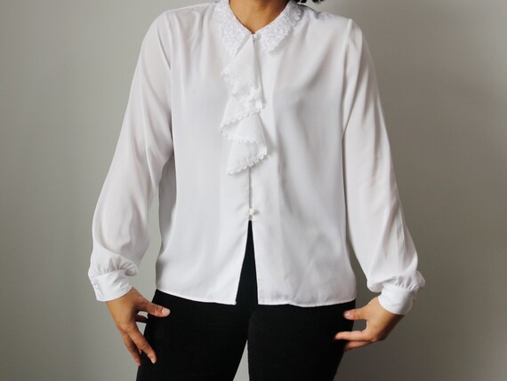 Victorian / Edwardian Inspired White Ruffle Blouse