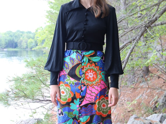 Vintage 60’s / 70’s Mod Maxi Dress with Bishop Sle