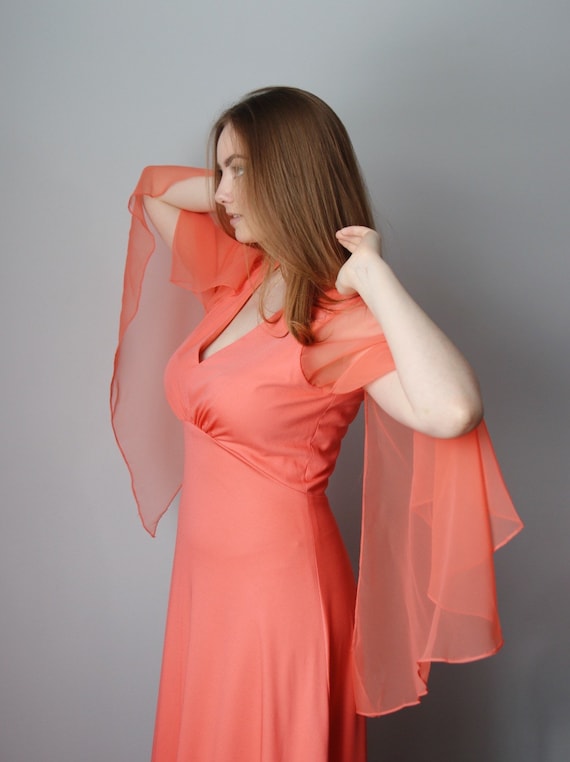 50's Coral Angel Sleeve Gown
