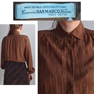 Vintage CAMICERIA SAN MARCO Bluse aus 100 % Seide, hergestellt in Italien, Kastanienbrokat