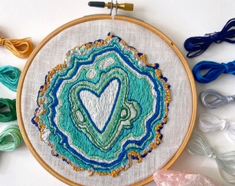 Trendy Embroidery Kit, DIY Embroidery Kit, Geode Sewing Kit, Geode Hand Embroidery Kit,  Embroidery design, Embroidery Kit, Art Kit, Emerald