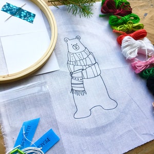 Embroidery Kit Christmas, DIY Ornaments, Polar Bear, DIY Christmas Craft, Ornament Kit, Adult Craft Kit, Embroidery Kit, Hand Embroidery Kit
