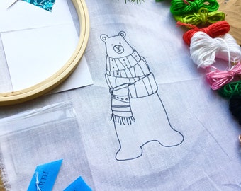 Embroidery Kit Christmas, DIY Ornaments, Polar Bear, DIY Christmas Craft, Ornament Kit, Adult Craft Kit, Embroidery Kit, Hand Embroidery Kit