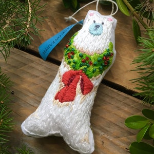 Polar Bear Ornament, Holiday Embroidery Kit, Christmas Bear, Christmas Ornaments, DIY Christmas Craft, Embroidery Ornament, Polar Bear