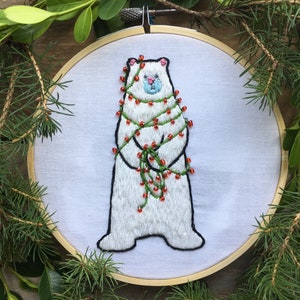 Embroidery Kit Christmas, Christmas Ornaments, DIY Christmas Craft, Embroidery Ornament,Christmas craft Kit, Polar Bear, Polar Bear Kit