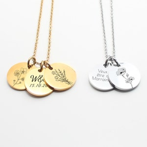 Personalized necklace with flowers and engraving, Necklace for mom, grandma, godmother, Mother's Day gift, Birth gift
