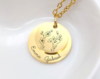 Collier Personnalisé fleur de naissance • Collier personnalisable, Cadeau Marraine, Cadeau naissance, Cadeau Fête des mères