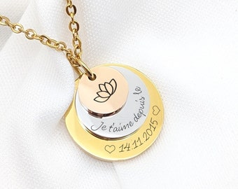 Personalized necklace with three medals, Mom necklace, Godmother jewelry, Grandma necklace, Birth gift, Mother's Day gift,