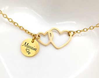 Personalized bracelet with hearts and engraved medal, First name bracelet, Mom jewelry, bridesmaid gift, Mother's Day gift,