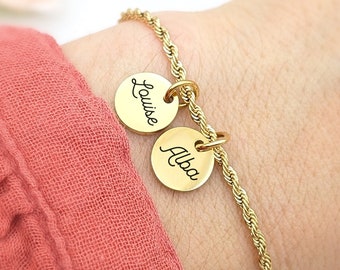 Pulsera de mujer personalizada cadena retorcida y medallas, Regalo Mamá, Madrina, Regalo Día de la Madre, Regalo Nacimiento, Regalo Testigo