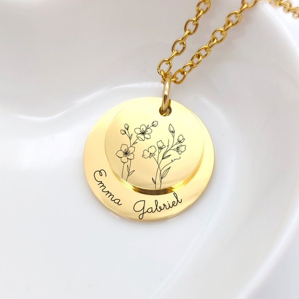 Collier Personnalisé fleur de naissance • Collier personnalisable, Cadeau Marraine, Cadeau naissance, Cadeau Fête des mères