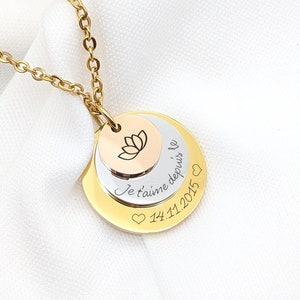 Personalized necklace with three medals, Mom necklace, Godmother jewelry, Grandma necklace, Birth gift, Mother's Day gift,