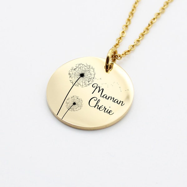 Personalized necklace with dandelion flower and engraving - Mom necklace, Grandma, Godmother Birth gift, Mother's Day gift