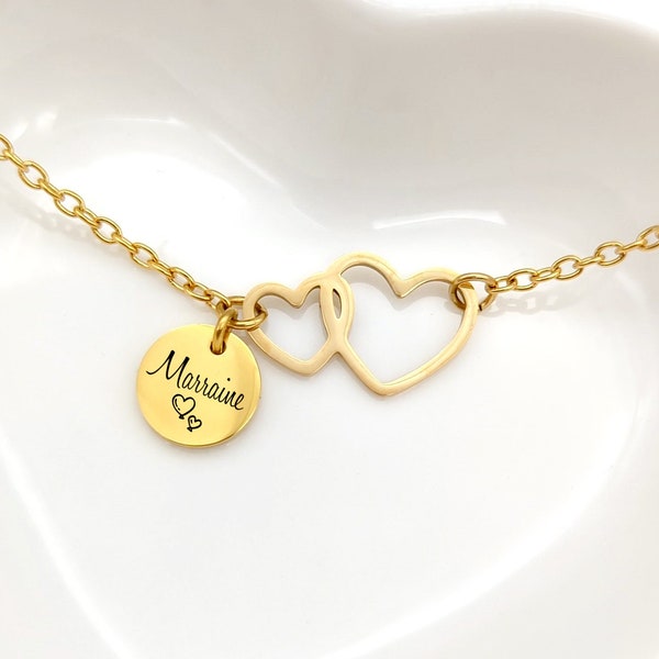 Personalized Hearts Bracelet and medal to engrave, Personalized Valentine's Day jewelry, Mom jewelry, Bridesmaid jewelry, Birth jewelry