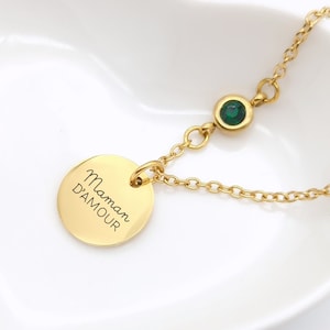 Personalized chain necklace with birthstone and medal to engrave, Mom gift, Godmother, Birth gift, Christmas gift for women
