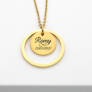 Personalized necklace with pendant and circle, Mom Necklace, Grandma, Personalized Women's Jewelry, Valentine's Day Gift, Birth Gift