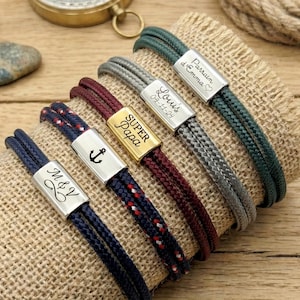 Braccialetto personalizzato da uomo con cordino e medaglia in acciaio inossidabile incisa - Regalo di Natale per uomo, braccialetto per papà, padrino, regalo di San Valentino