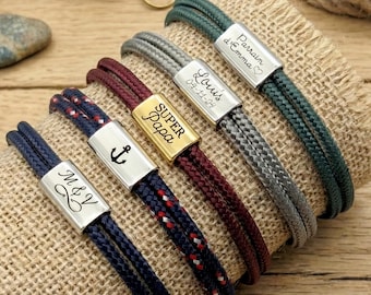 Braccialetto personalizzato da uomo con cordino e medaglia in acciaio inossidabile incisa - Regalo di Natale per uomo, braccialetto per papà, padrino, regalo di San Valentino