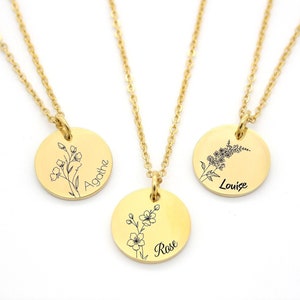 Personalized necklace with first name and birth flower – Gift for mom, godmother, Mother’s Day gift, birth gift, baptism gift