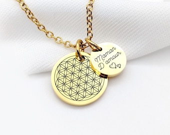 Personalized Flower of Life Necklace and medals, Mom Necklace, Grandma Jewelry, Godmother Necklace, Mother's Day Gift, Birth Gift