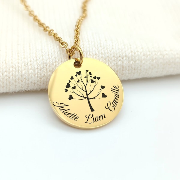 Collier femme personnalisable avec Arbre de vie et prénoms • Collier pour Maman, Mamie, Bijou Maman, Cadeau naissance, Cadeau fête des mères