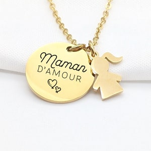 Personalized Family Necklace, Steel Necklace with engraved medal and child charm, Mother's Day Gift, Mom Jewelry, Birth Gift