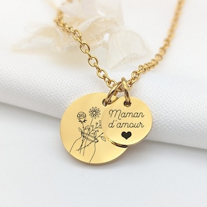 Personalized necklace with bouquet of flowers and engraving, Necklace for Mom, Godmother, Grandma, Birth Gift, Mother's Day Gift