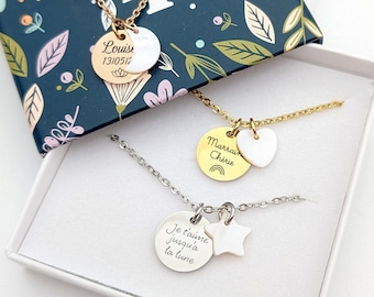 Personalized necklace with mother-of-pearl charm, Gift for mom, Valentine's Day gift, Godmother gift, Grandma gift, Baby gift, Mother's Day gift