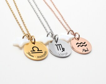 Zodiac écrit SIGNE Collier Pendentif or Horoscope Collier Cadeau Femmes