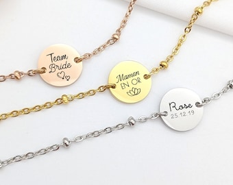 Personalized bracelet with medal to engrave. First name bracelet, Mom gift, Godmother, Bridesmaid jewelry, Mother's Day gift