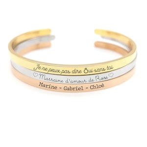 Flat bangle bracelet to personalize with engraving, Gift for Mom, Godmother, Birth, Bridesmaid jewelry, EVJF, Mother's Day gift