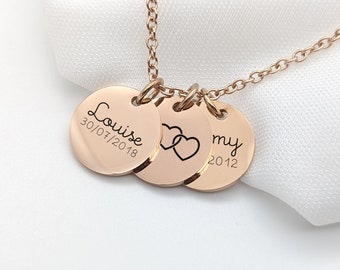 Necklace with personalized medal, Customizable necklace, Mom gift, Godmother, Sister, Birth gift, Bridesmaid jewelry