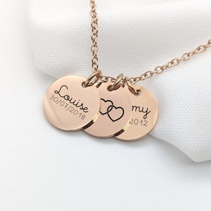 Personalized steel necklace with medals to engrave, Unique gift, Women&#39;s first name necklace, Godmother necklace, Grandmother&#39;s Day gift