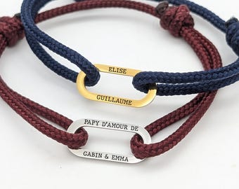 Bracelet personnalisé homme Cordon et mousqueton ovale - Cadeau Saint Valentin, Cadeau Papa, Papy, Parrain, Cadeau Naissance, Cadeau Témoin